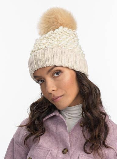 Harmony Faux Fur Beanie: Beige