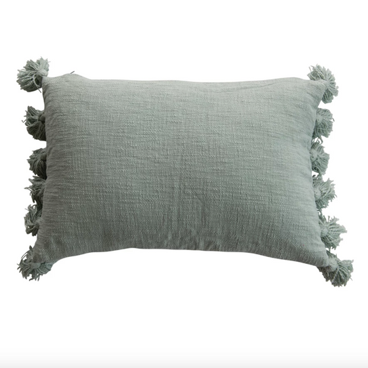 Aqua Cotton Lumbar Pillow with Tassels