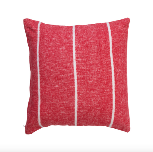 20" Red & White Square Brushed Cotton Flannel Pillow with Stripes