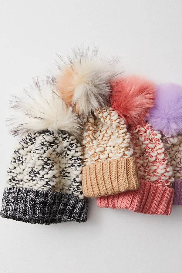 Harmony Faux Fur Beanie: Beige