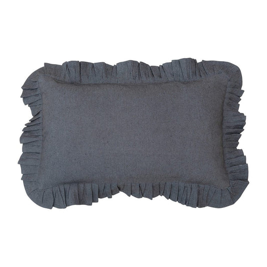 Charcoal Woven Cotton Chambray Ruffle Lumbar Pillow