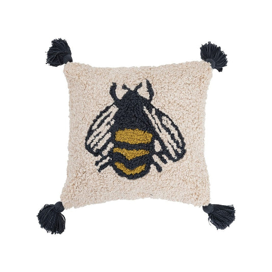 Bee Cotton Punch Hook Pillow with Tassels