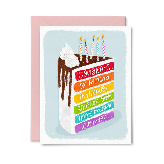 Making it Through Another Year - Funny Birthday Cake Card