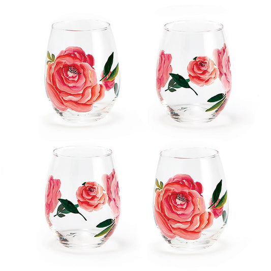 Hand-painted Rose Wine Glass