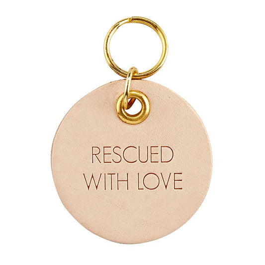 Rescued With Love Leather Pet Tag