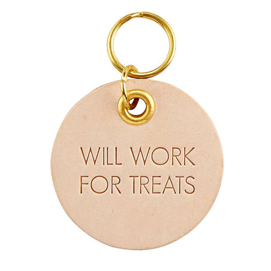 Will Work for Treats Leather Pet Tag
