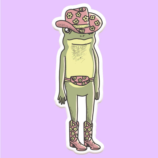 Cowgirl Frog Funny Sticker