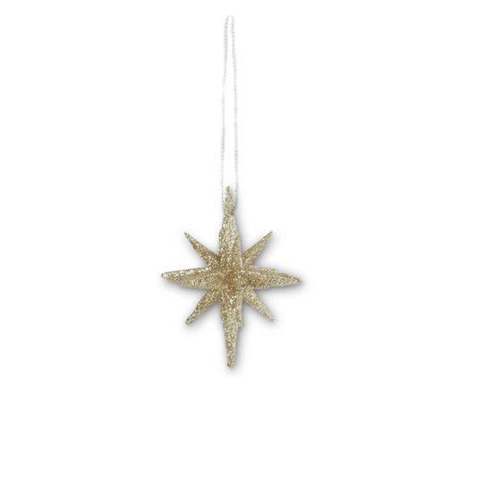 2 Inch 9 Point Champagne Glitter Star Ornament