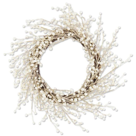 20 Inch Gold Glittered Twig Wreath w/Pearls on V