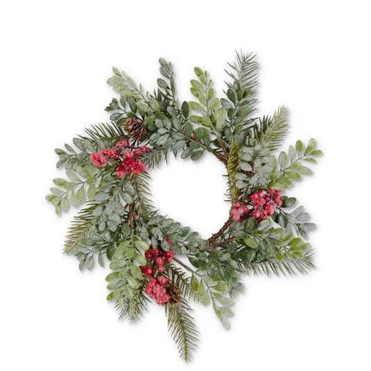 11 Inch Glittered Boxwood Berry Pinecone Candle Ring