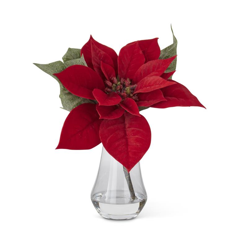 10 Inch Red Poinsettia Premade in Clear Glass Vase