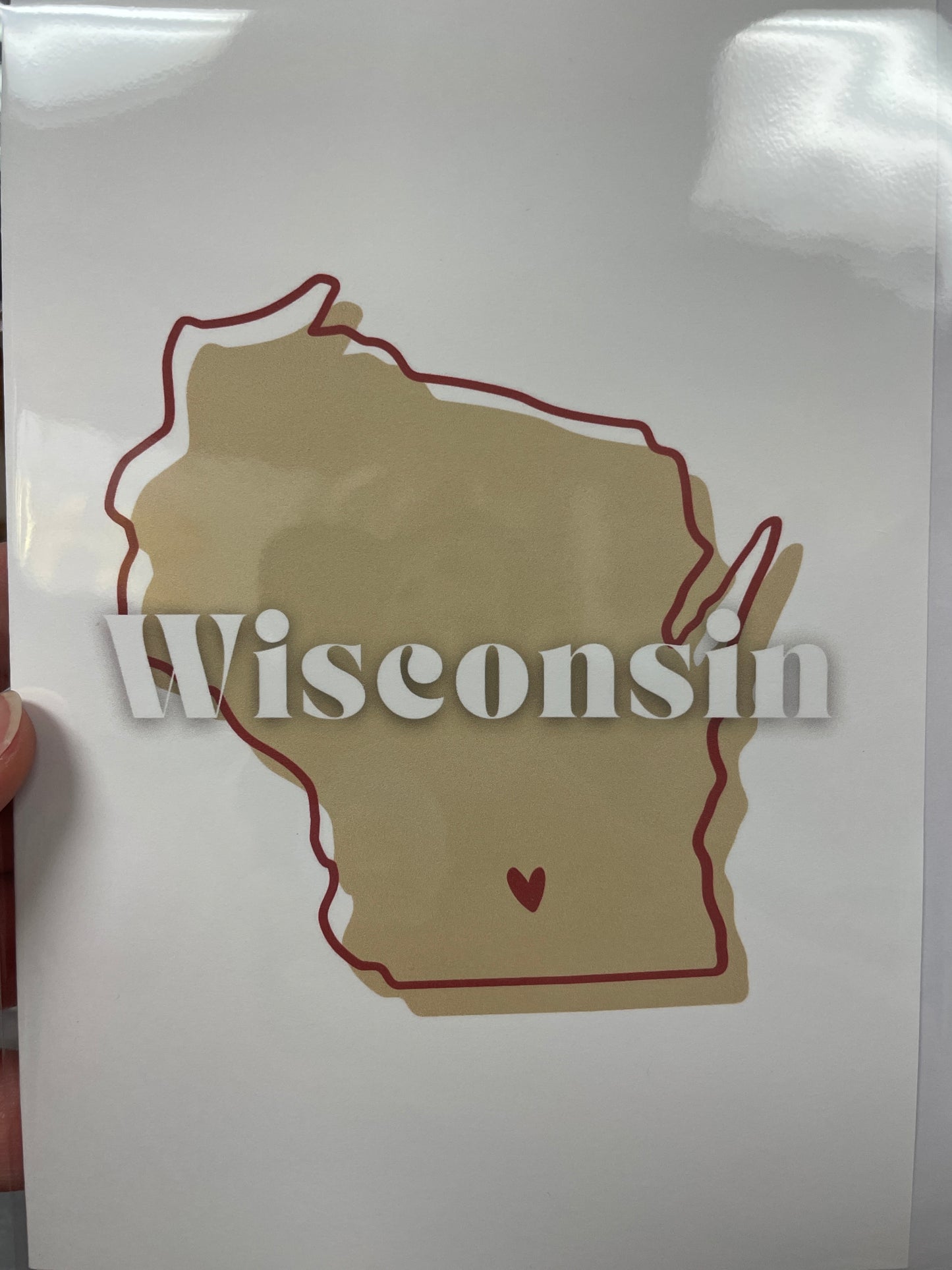 Wisconsin state with heart - tan & red Card
