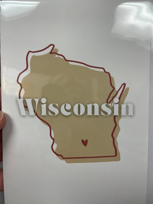 Wisconsin state with heart - tan & red Card