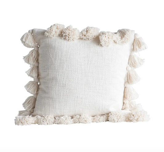 18" Cream Tassel Pillow