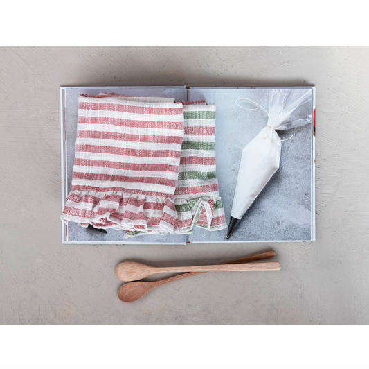 Woven Cotton Striped Tea Towels with Ruffle