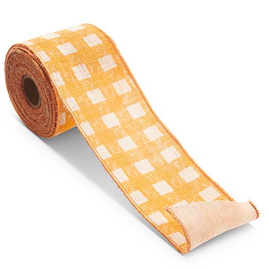 4" x 10 Yds Orange & White Buffalo Check Burlap Wired Ribbon