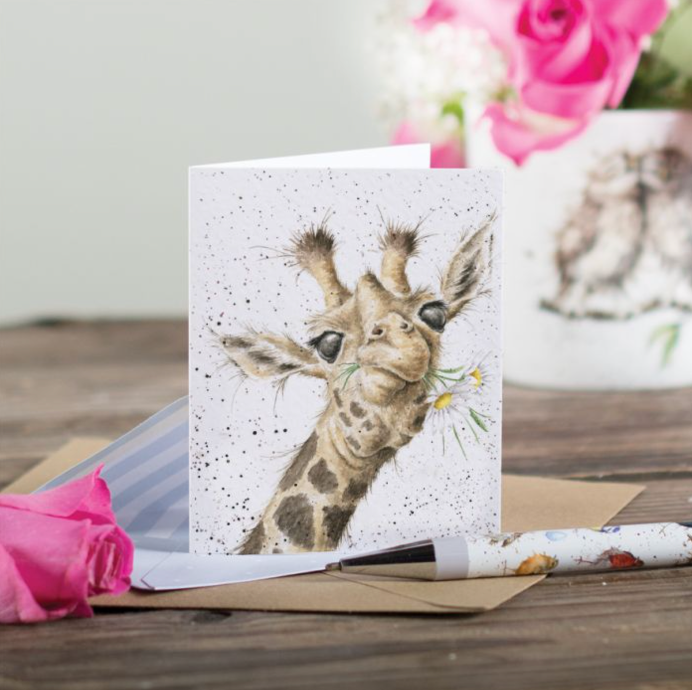 Giraffe Holding Flowers Mini Card