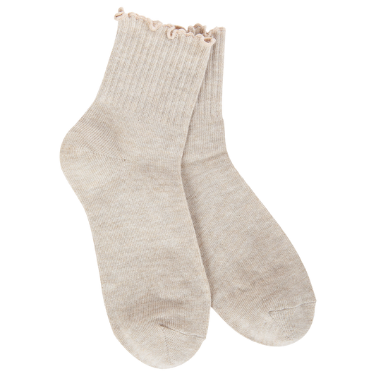 Weekend Quarter Ruffle Socks - Heather Oatmeal