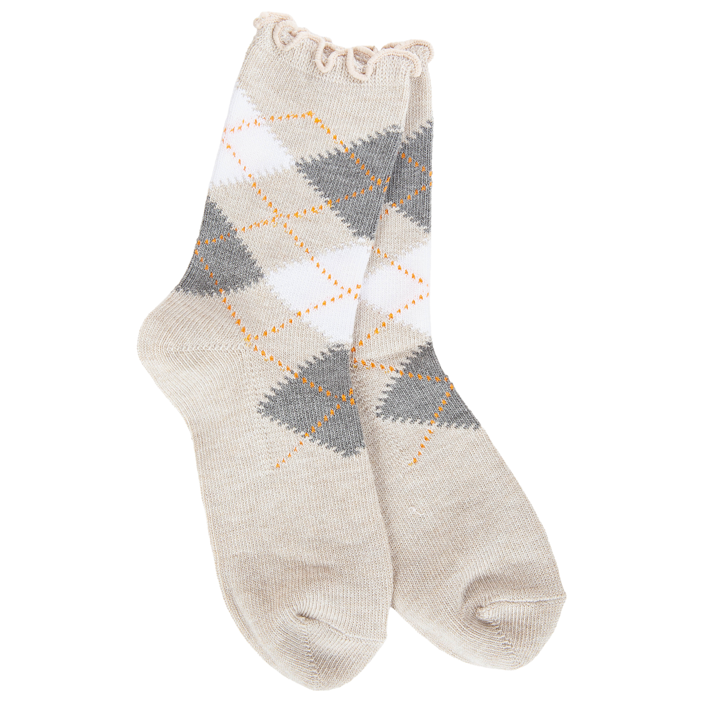 Weekend Argyle Ruffle Mini Crew Socks - Oatmeal