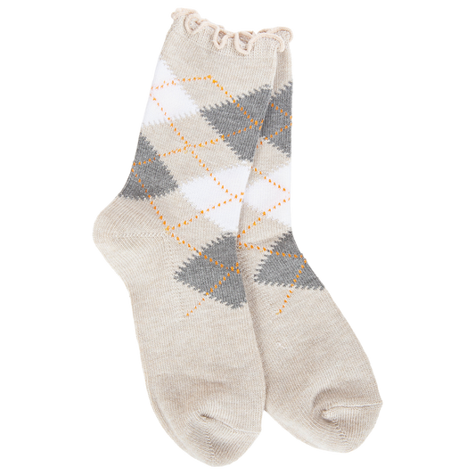 Weekend Argyle Ruffle Mini Crew Socks - Oatmeal