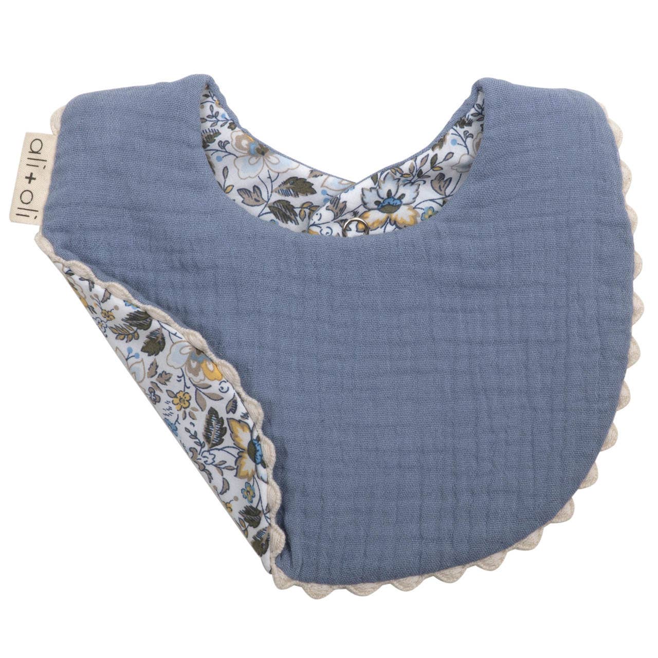 Blue/Florals - Muslin Cotton Reversable Baby Bib