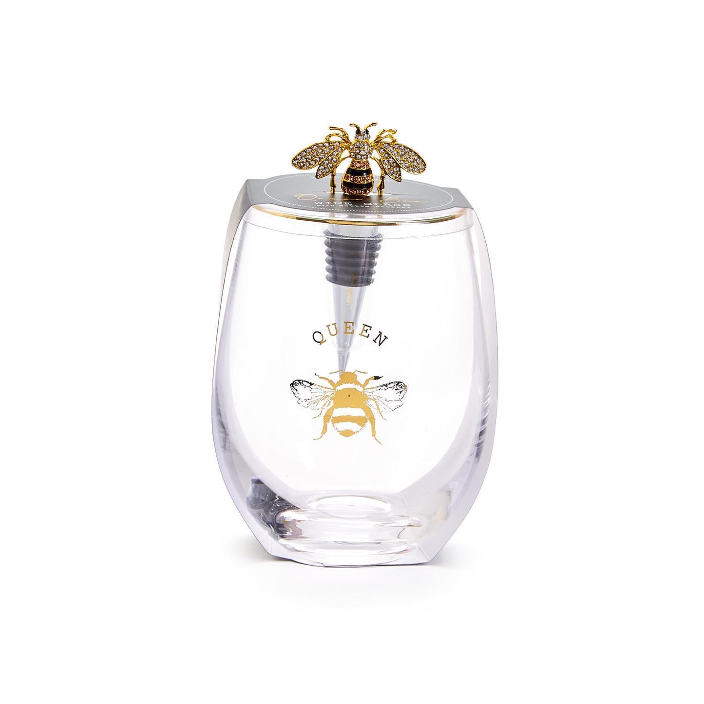 Queen Bee Wine Glass & Bottle Stopper