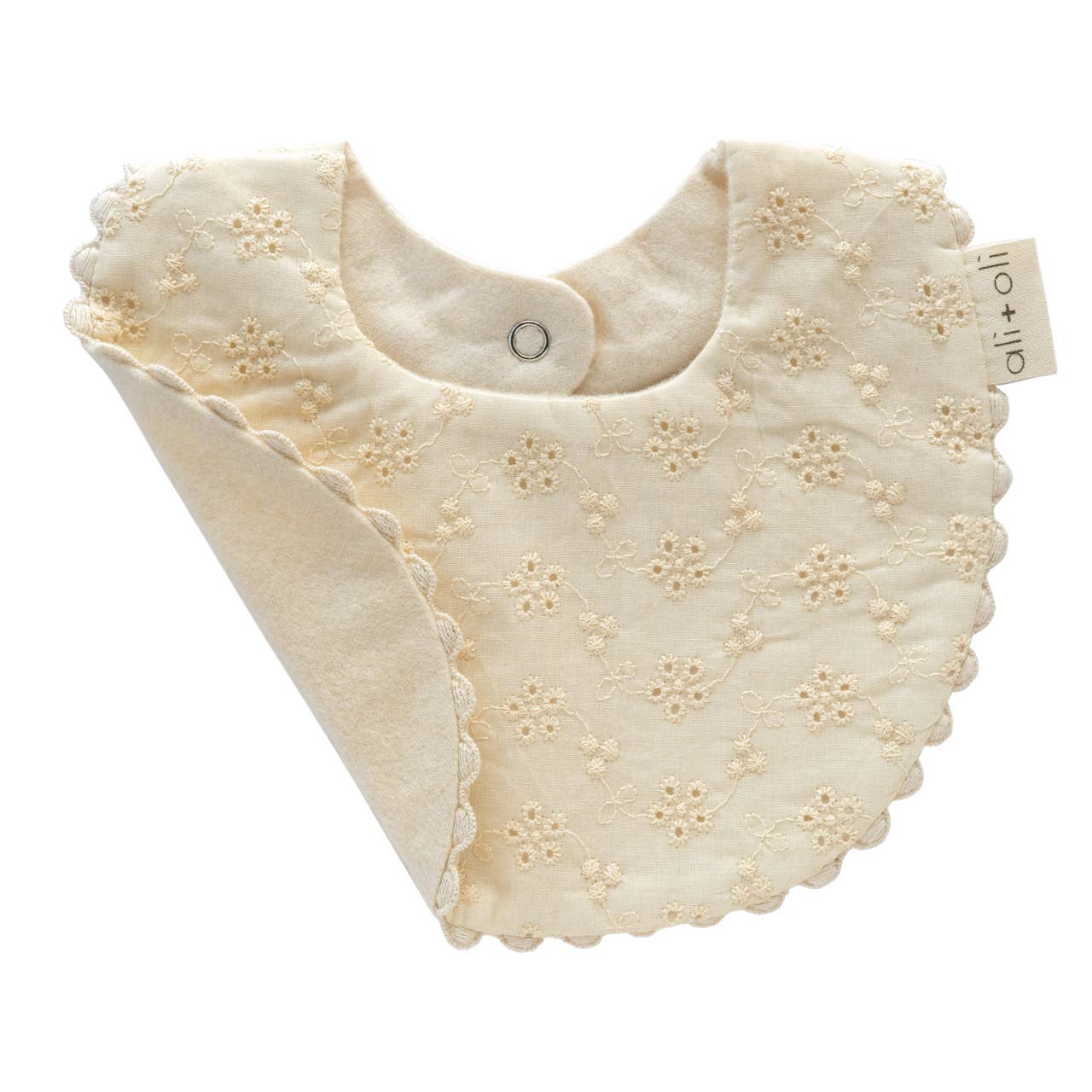 Cotton Baby Bib Double-Sided (Eyelet Flowers)